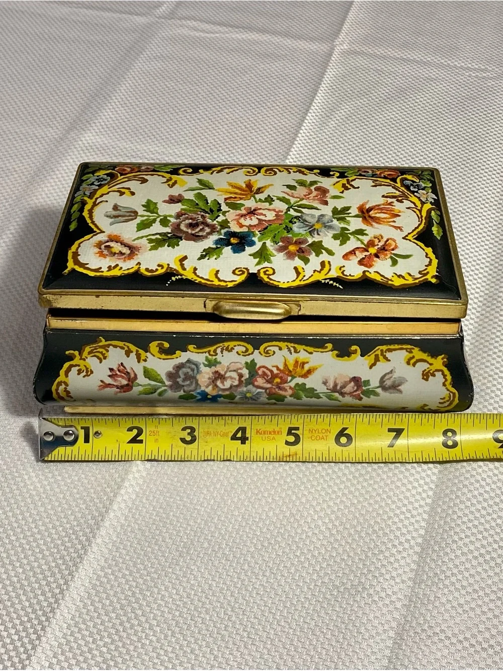 Trinket Box Floral Enamel with Gold Trim from Holland
